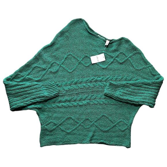 NWT Willow & Root Off the Shoulder Open Weave Cable Knit Dolman Sweater M - Picture 2 of 7